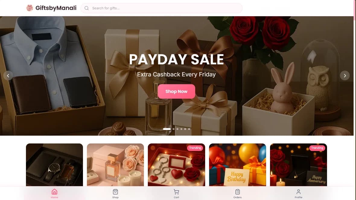 Gifts By Manali ā Custom Ecommerce Website
